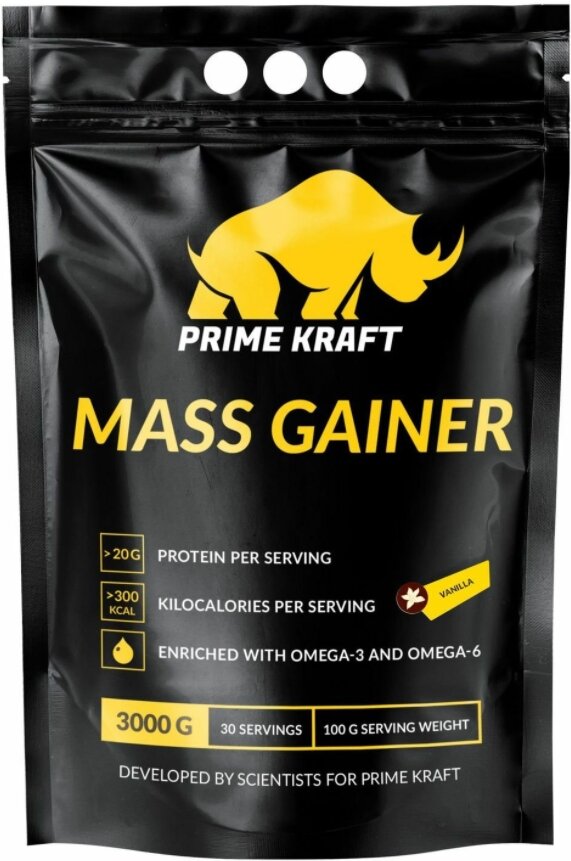 Гейнеры высокоуглеводные, Prime Kraft, Mass Gainer, 3000 г, Ваниль