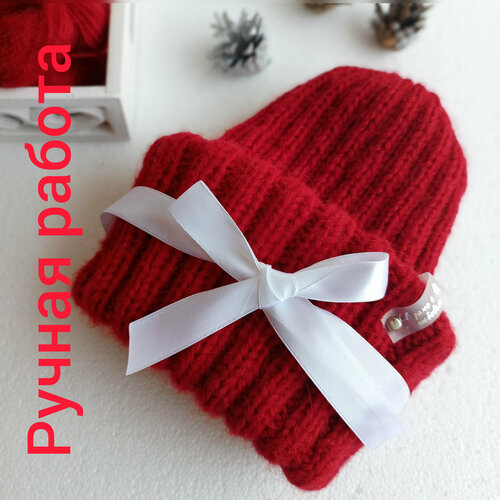 фото Шапка бини , размер 56/59, красный без бренда
