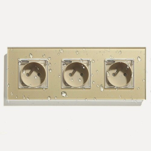 Изображение товара Розетка c крышкой, IP44 3 поста 16А, рамка 228х86мм пластик, цвет золотой