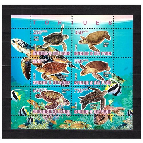 Почтовые марки Кот-дИвуар 2011 г. Фауна. Черепахи. Малый лист. MNH(**)