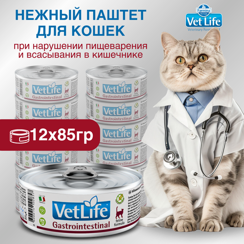 Набор. Влажный корм Farmina Vet Life Cat Gastrointestinal для кошек при заболеваниях ЖКТ, 85г, 12 шт