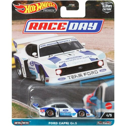 Коллекционная Premium машинка Hot Wheels Ford Capri Gr.5 White (коллекция Car Culture 2023, серия Race Day, 4/5) коллекционная premium машинка hot wheels 69 alfa romeo 33 stradale giallo prototipo коллекция car culture 2022 серия exotic envy 1 5