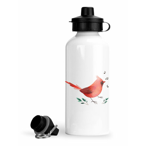 Спортивная бутылка для воды Птицы Красная с нотами