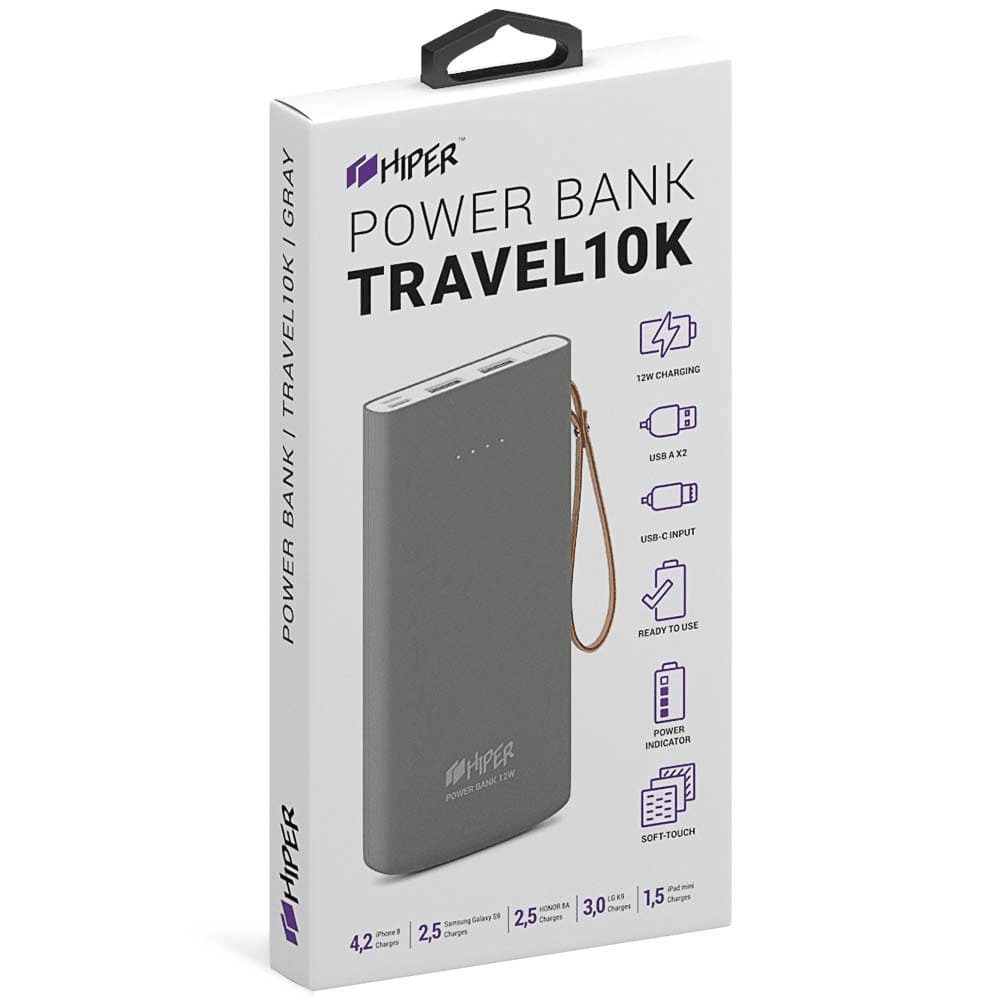 Внешний аккумулятор (Power Bank) HIPER Travel10K, 10000мAч, серый - фото №8