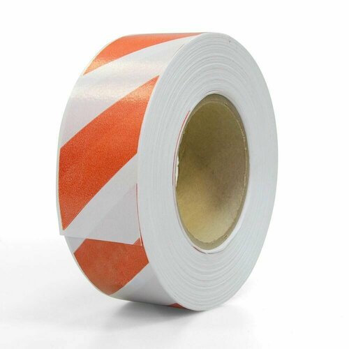 Лента для ограждений неклейкая, 50мм х 100м, бело-красная, светоотражающая, без и/у