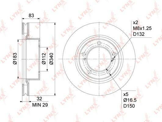 Диск тормозной передний (340x32) подходит для Toyota Land Cruiser(200) 4.5D-4.7 07>, LEXUS LX570 07> BN-1173 lynx 1шт