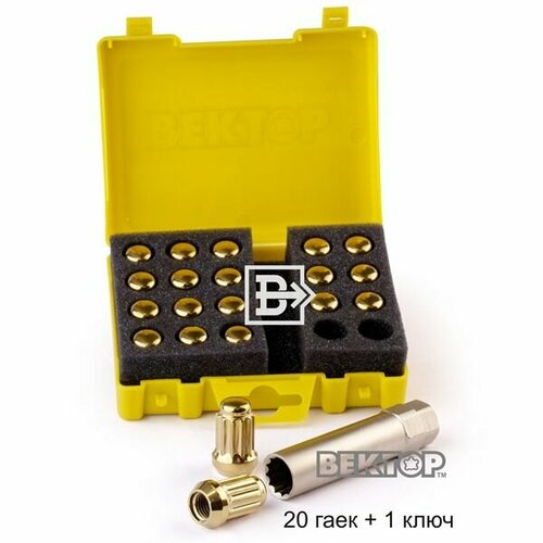 Гайки 12 x 15 х 33 золотой хром 12 лучей закрытые 20 гаек спец ключ Вектор вектор 911145GD20 цена за 1 шт 3870₽