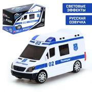 Машина Автоград "Полиция", световые и звуковые эффекты, русская озвучка, работает от батареек