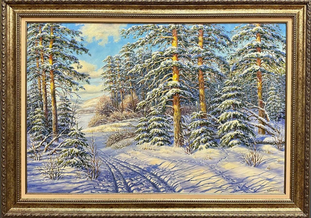 Картина маслом, зимний пейзаж "Зима" 3
