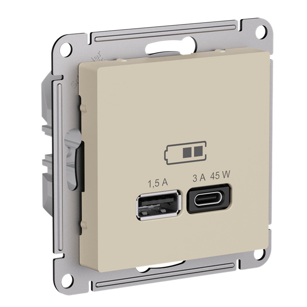 Розетка USB A+C 2-местная (1.5А и 3А) Systeme Electric (Schneider Electric) AtlasDesign, песочный - фото №1