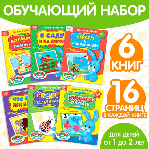 Обучающие книги «Полный годовой курс. Серия от 1 до 2 лет», 6 книг по 16 стр, в папке 6 книг комплект древняя китайская мифология книги рассказов в shanhaijing цвет диаграмма детская внеурочной из сторибрука по от 1 до 6 лет книги