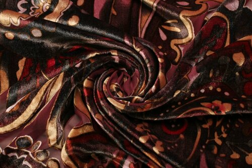 Ткань Панбархат-деворе Emanuel Ungaro в бордово-бежевых тонах, ш140см, 0,5 м