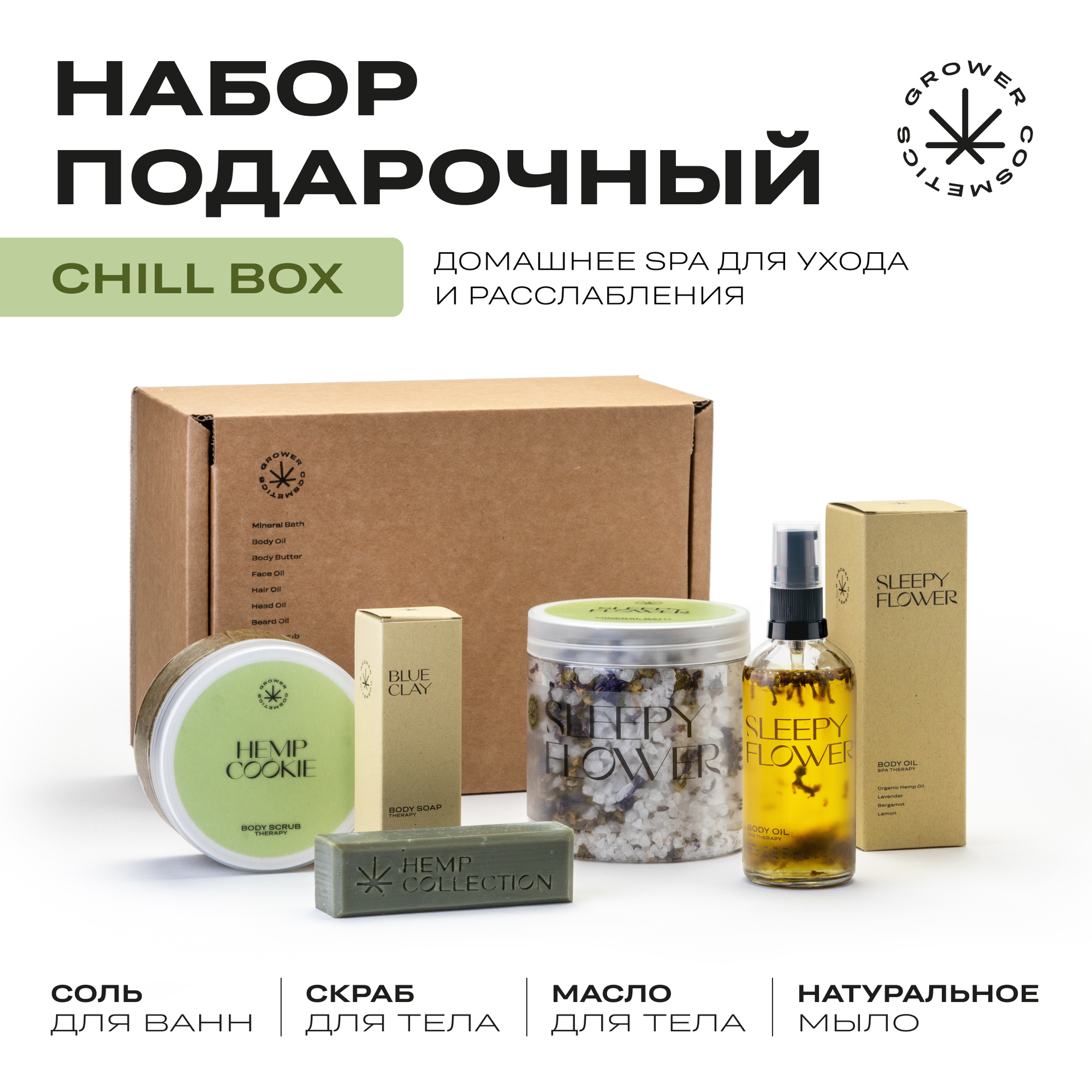 Подарочный набор Grower cosmetics CHILL BOX для ухода и расслабления.