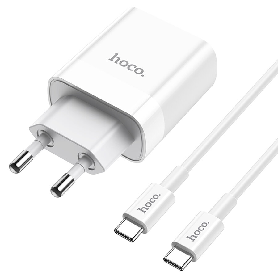 Сетевое зарядное устройство HOCO C80A Rapido 1xUSB + 1xUSB-C с Кабелем Type-C - Type-C, 3.1A, 20W, белый