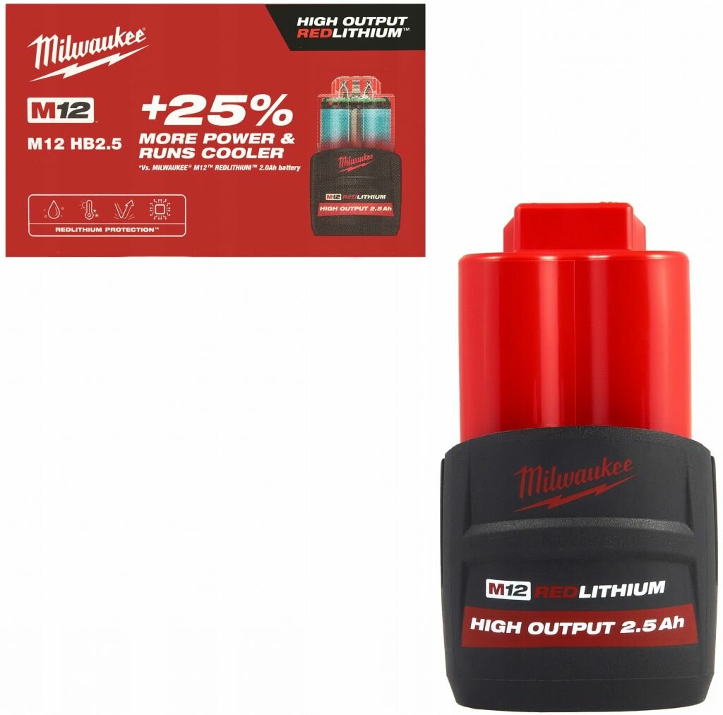 Аккумулятор Milwaukee M12 B2.5, Li-Ion, 12 В, 2.5 Ач, - фото №2