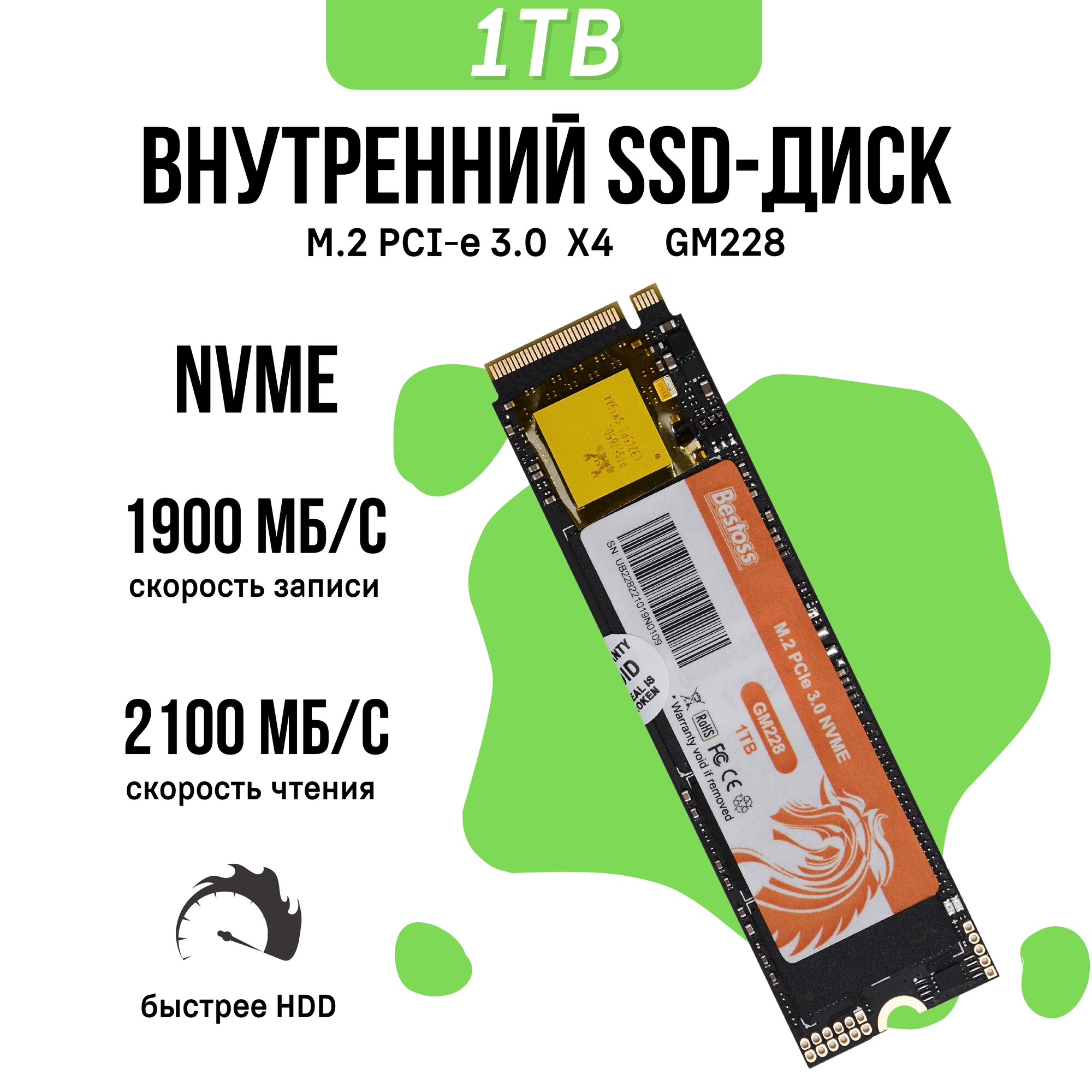 Внутренний SSD диск Bestoss M.2 NVMe, PCIe x3.0 GM228/1 TB