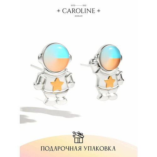 Серьги пусеты Caroline Jewelry, лунный камень, акрил, размер/диаметр 10 мм, мультиколор серьги пусеты лунный камень размер диаметр 80 мм серебряный