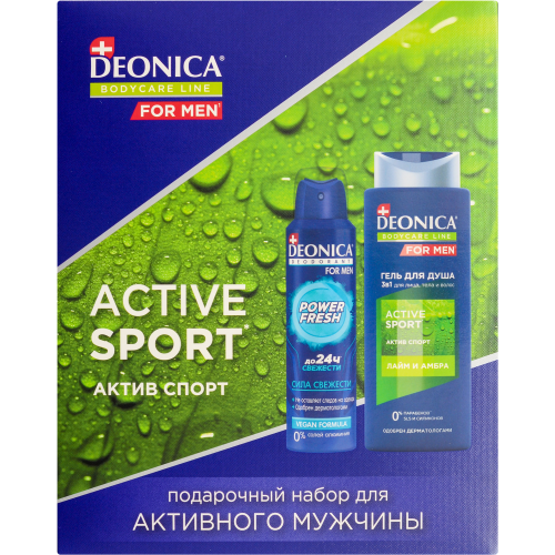 Подарочный набор Deonica For Men Active Sport Гель для душа 3в1 Антиперспирант дезодорант спрей adidas action3 fresh 150 мл