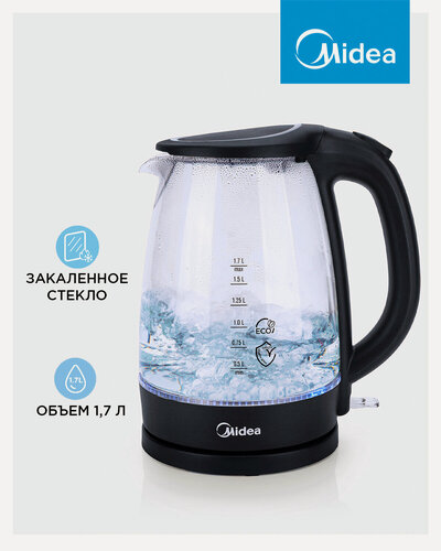 Изображение товара Электрический чайник Midea MK-8015, с подсветкой, 1.7 л, черный