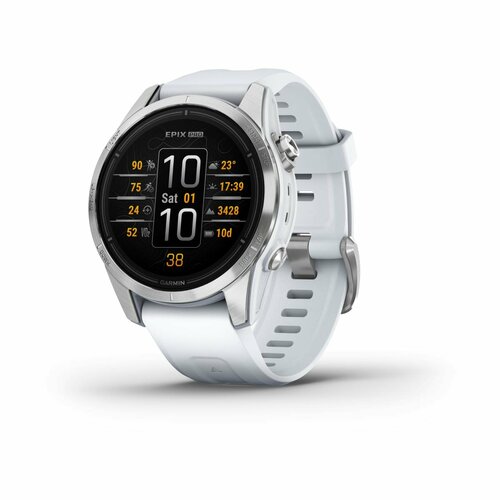 Garmin epix Pro (Gen 2) Standard Edition 42 мм, серебристый корпус, белый ремешок