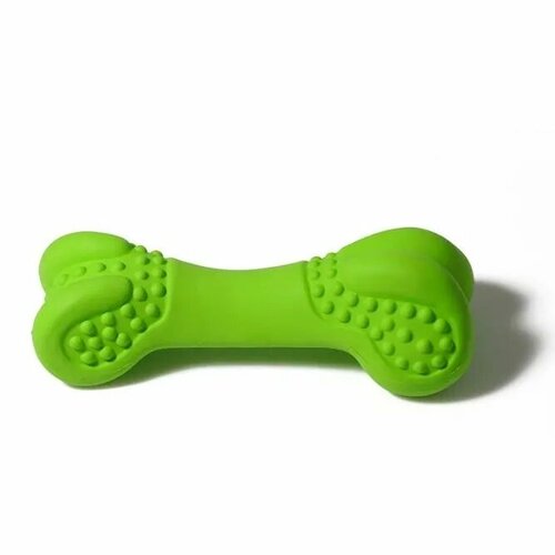 SkyRus Игрушка для собак резиновая "Рифленая кость", зелёная, 13.4х5.5х4.4см