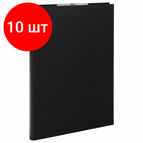 Комплект 10 шт, Папка-планшет STAFF EVERYDAY, А4 (230х314 мм), с прижимом и крышкой, картон/бумвинил, черная, 229053