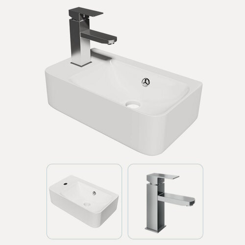 Изображение товара Раковина подвесная для ванной Teymi Hanna 45 левая в комплекте смеситель хром F07332