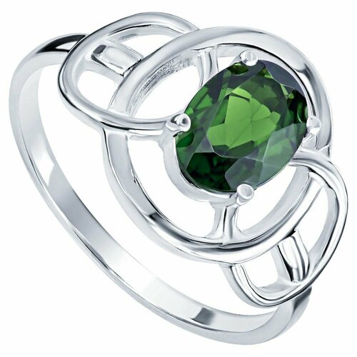 серебряное кольцо с натуральным аметистом коллекция юнона покрытие чистое серебро размер 17 Кольцо Lazurit Online, серебро, 925 проба, серебрение, хромдиопсид, размер 16.5, зеленый