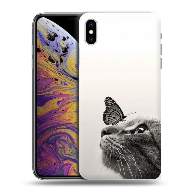 Дизайнерский силиконовый чехол для Айфон Икс Эс / Iphone X/XS Кот и бабочка