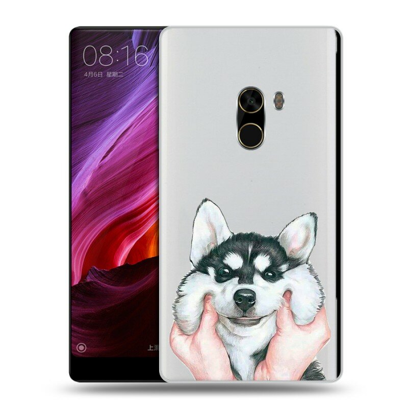 Полупрозрачный дизайнерский силиконовый чехол для Сяоми Ми Микс / Xiaomi Mi Mix Хаски