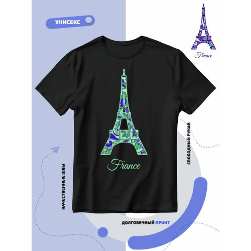 Футболка SMAIL-P Эйфелева башня в узорах France-Франция, размер XXS, черный