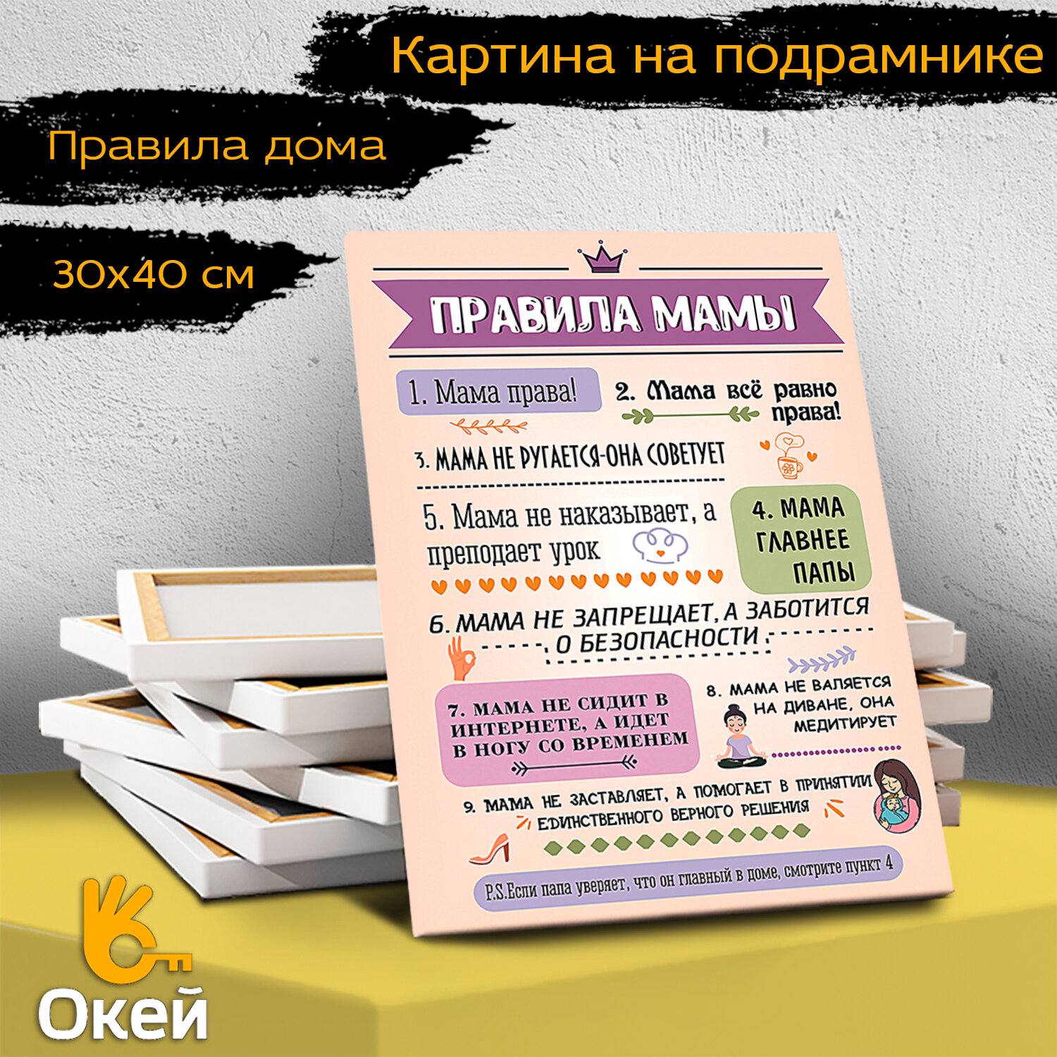Картина на подрамнике "Правила мамы"