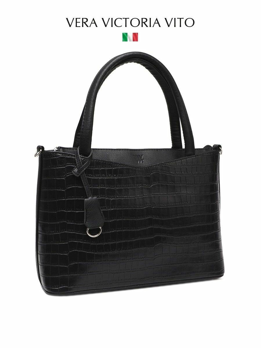 Сумка тоут Vera Victoria Vito, фактура под рептилию, черный — фото 1
