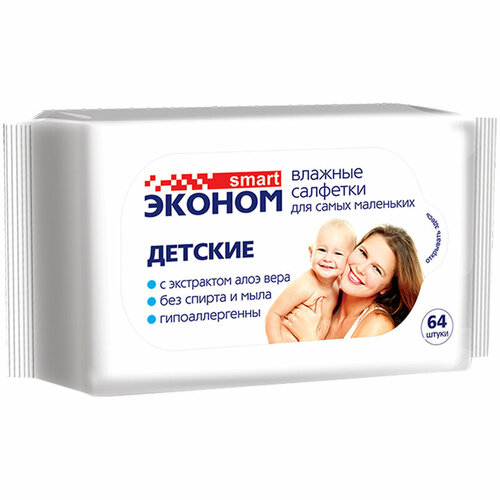 Smart Эконом Салфетки влажные детские 64 шт 439₽