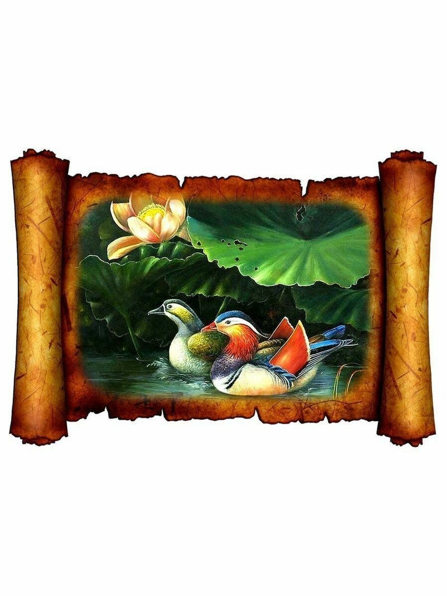 Картина с эффектом объёма "Утки-мандаринки и лотос" 40х27,5 см