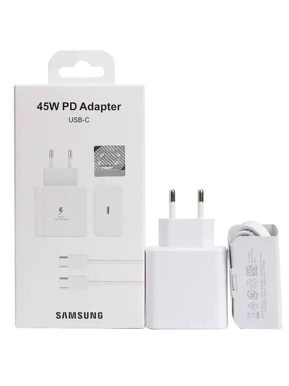 Комплект быстрой зарядки Samsung USB C 45 Вт + Кабель 5А белый