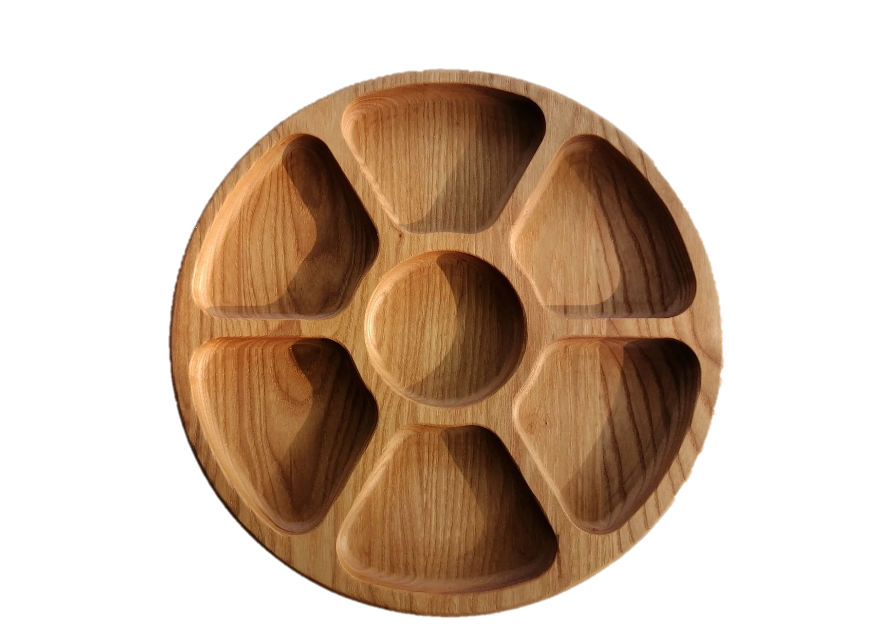 Менажница деревянная круглая 7 секций для закусок двухсторонняя разделочная доска из натурального дерева
