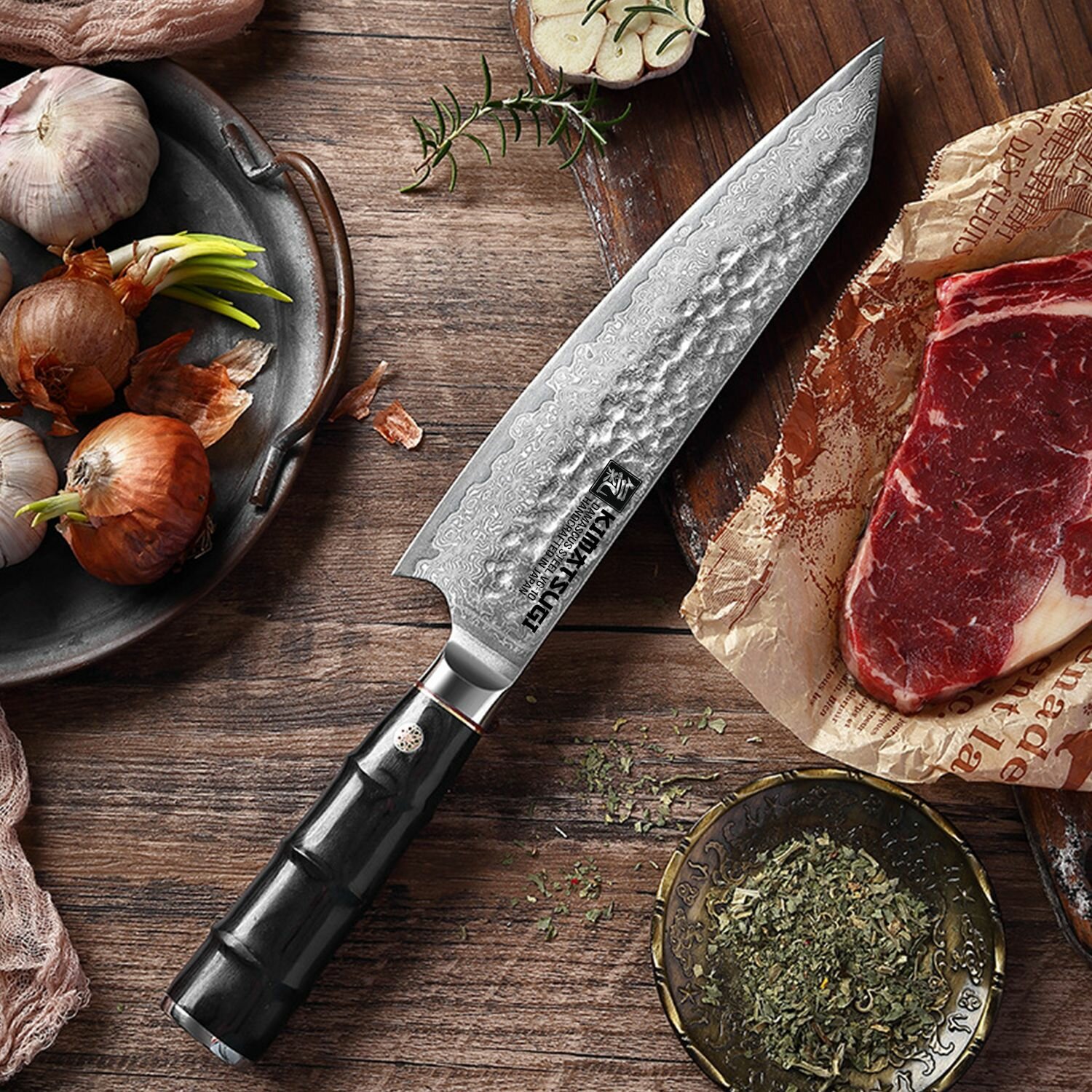 Поварской нож Kimatsugi Киритсуке Дамасская сталь 67 слоёв в подарочной коробке