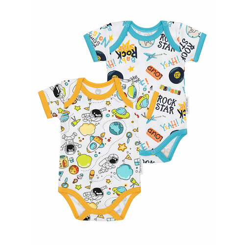 боди для новорожденных с коротким рукавом летняя белая одежда для младенцев комбинезон для мальчиков и девочек милые забавные комбинезо Боди Эскимо, комплект из 2 шт., размер 48-74, желтый, бирюзовый