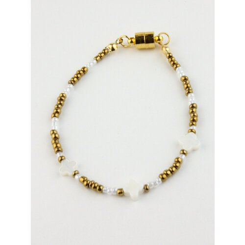 Браслет Pechinoga Design из гематита с барочным жемчугом, размер 16 см, размер S, белый, золотистый
