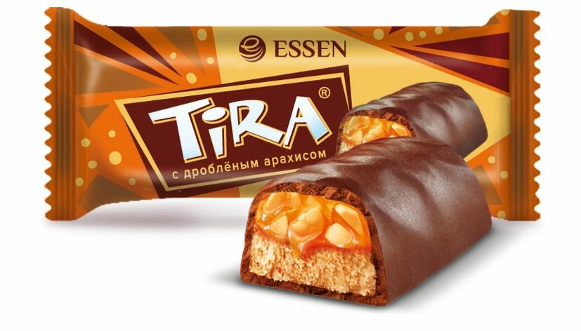 Конфеты TIRA MINI глазированные с дробленым арахисом, злаковым печеньем и карамелью, пакет 500 г.