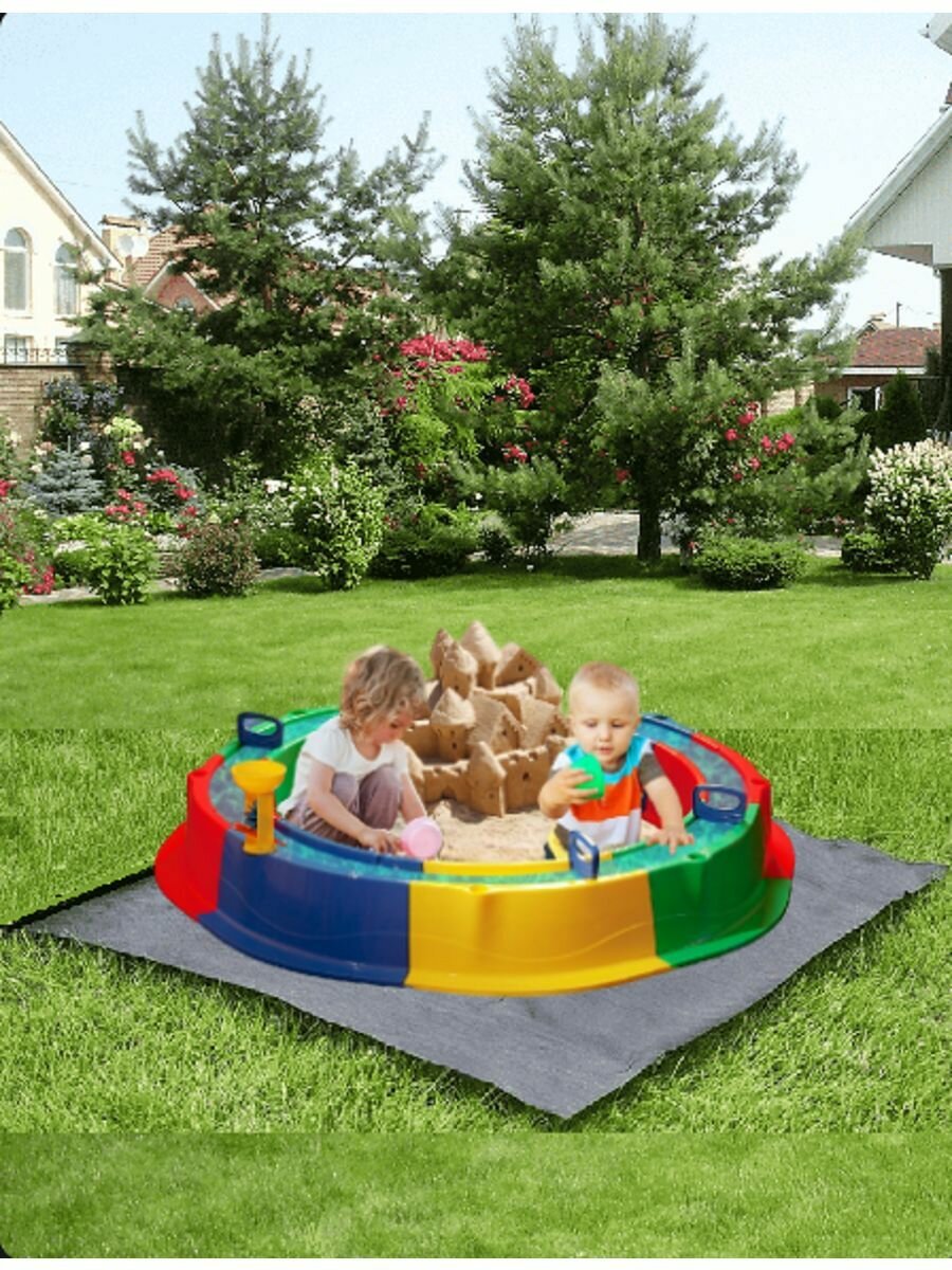 Песочница с тентом и подложкой, игрушки — фото 1