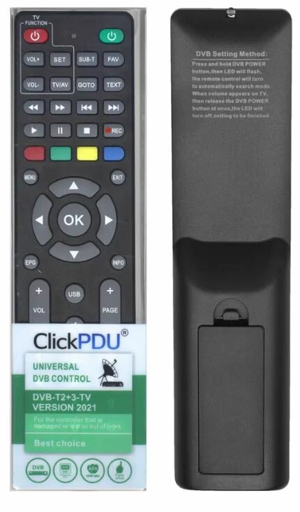 Универсальный пульт ClickPDU DVB-T2+3-TV 2021 для приставок ресиверов dvb-t/t2/c , для управления ТВ