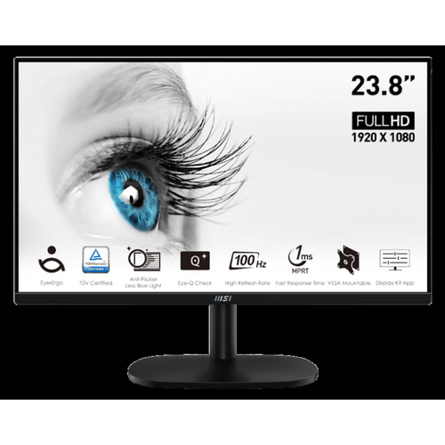 Монитор MSI PRO MP245V 23.8 16:9 FHD(1920x1080) VA Flat,1ms(MPRT),4000:1,100M:1,300nit,178/178, HDMI 1.4, VGA(D-Sub), Tilt, VESA,100Hz, Black,1y war-ty монитор msi pro mp241caw 23 6 16 9 fhd 1920x1080 va curve 1500r 1ms mprt 3000 1 100m 1 250nit 178 178 1xhdmi 1 4 1xdp 1 2 tilt vesa 75hz 1y w ty