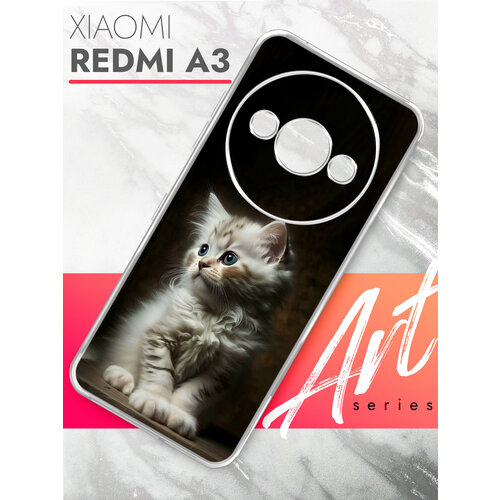 Чехол на Xiaomi Redmi A3 (Ксиоми Редми А3), прозрачный силиконовый с защитой (бортиком) вокруг камер, Brozo (принт) Котенок в темноте чехол на xiaomi redmi a3 ксиоми редми а3 прозрачный силиконовый с защитой бортиком вокруг камер brozo принт губы