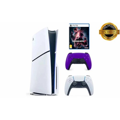 Игровая приставка Sony PlayStation 5 Slim, с дисководом, 1 ТБ, два геймпада (белый и фиолетовый), Tekken 8 игровая приставка sony playstation 5 slim с дисководом 1 тб два геймпада белый и голубой