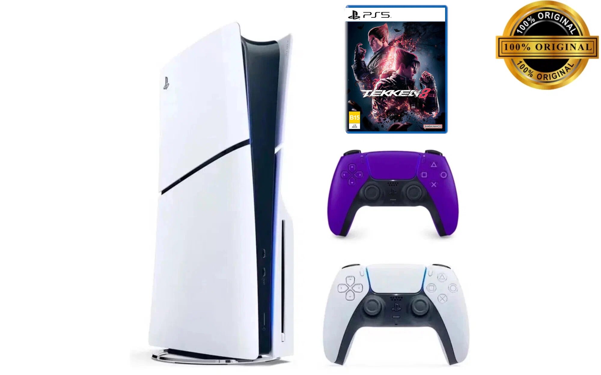 Игровая приставка Sony PlayStation 5 Slim, с дисководом, 1 ТБ, два геймпада (белый и фиолетовый), Tekken 8