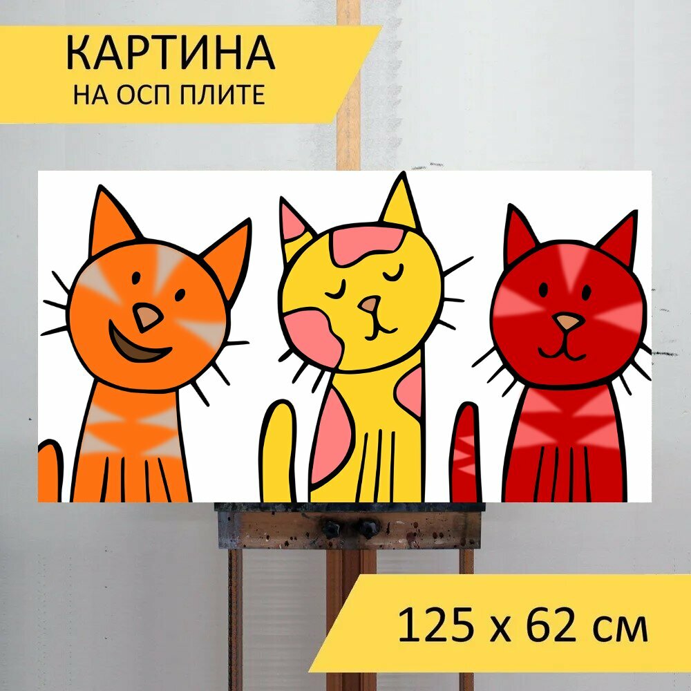 Вертикальная картина на ОСП "Кошки котята животные" 125x62 см. для интерьера на стену