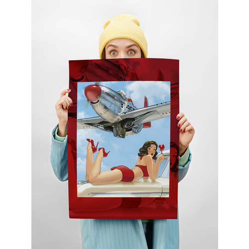 Картина для интерьера на стену 40х50 Девушка и самолёт