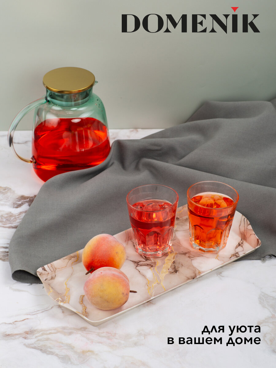 Поднос DOMENIK MARBEL, 38 см x 17 см, прямоугольный, нескользящий, с высоким бортом — фото 1